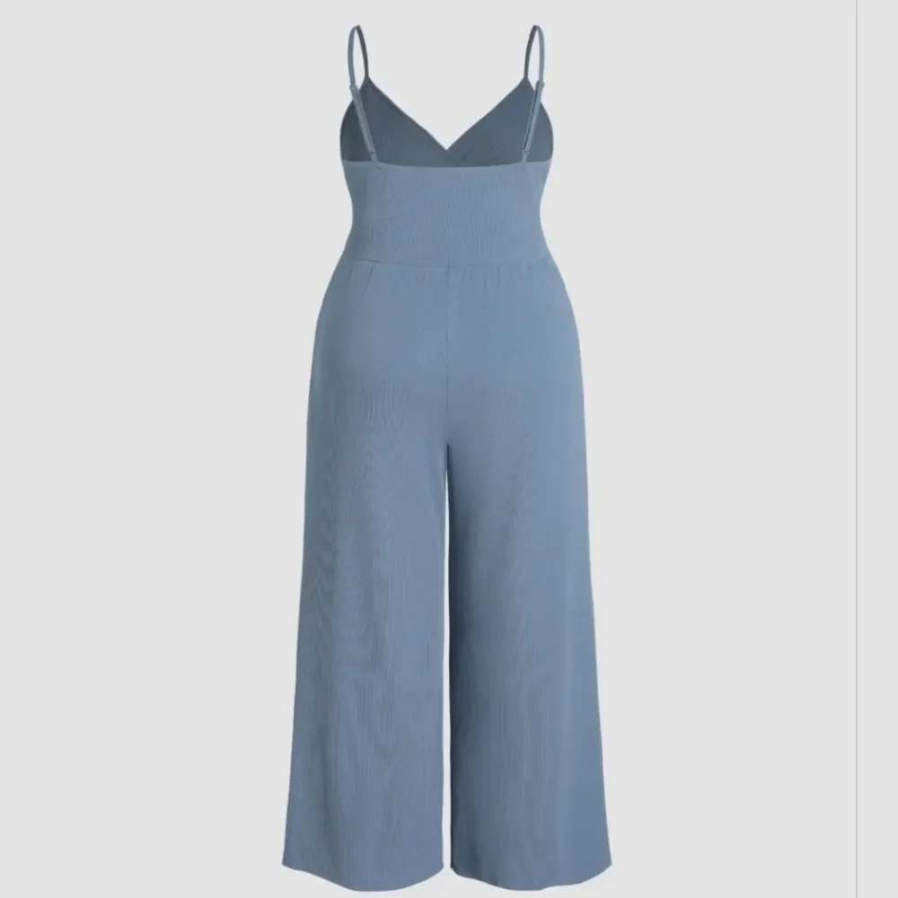 CIDER Blue V-neck Cami Wide Leg Jumpsuit W/ Pockets - Picture 2 of 8